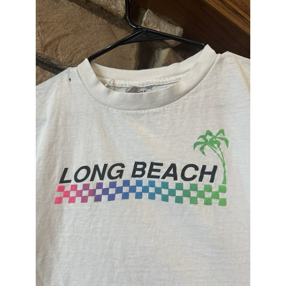 Vintage 1990 Long Beach CA Race Day Racing F1 T Shirt Distressed White XL SS Men - Picture 3 of 10